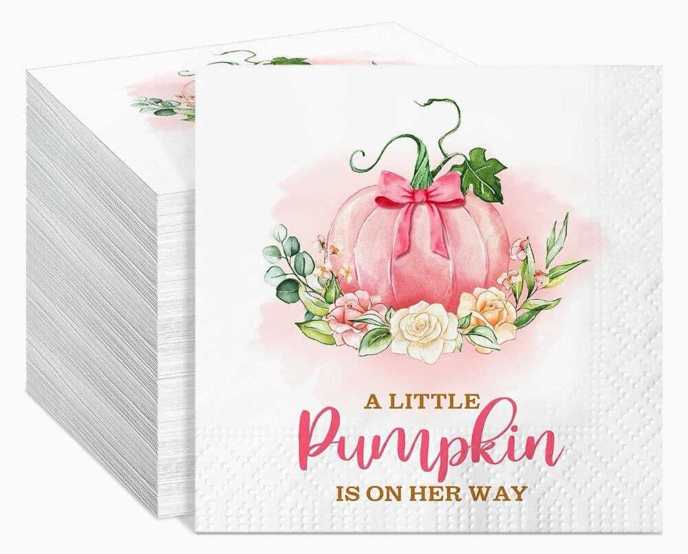 100 Piece Baby Girl Napkins “ Little Pumpkin” Fall Baby Shower NEW